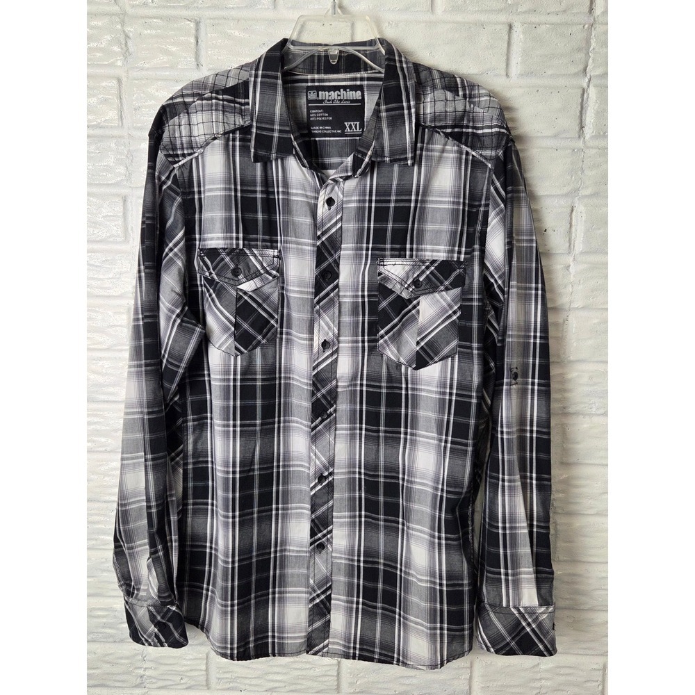 MACHINE Men's XXL Button up shirt Long sleeve Black,Gray,White Push The Limit